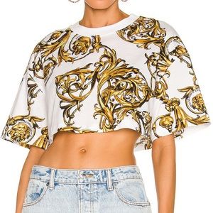 Versace couture garland tee in white and gold